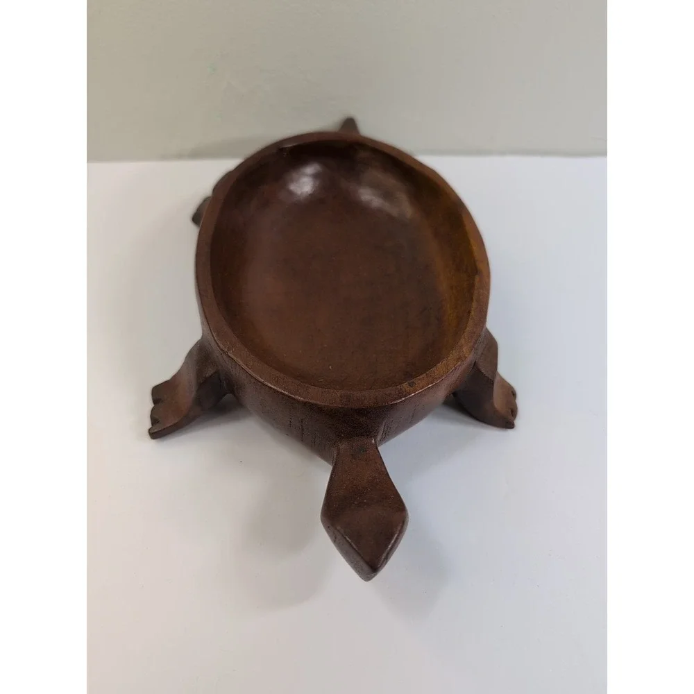 Vintage Wooden Turtle Hand Carved Wood‎ Trinket/Coin Box